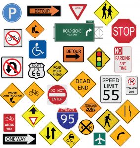 An image of many different traffic signs. 