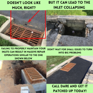 Four photos showing how we repair an inlet.