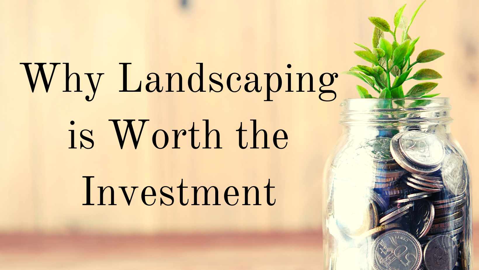An image of a jar of coins with a plant growing out of it and the text: Why Landscaping is Worth the Investment.