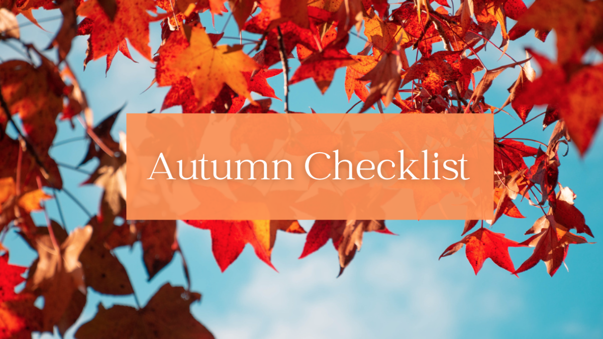 Featured image: An image of autumnal leaves against a blue sky with the text, Autumn Checklist