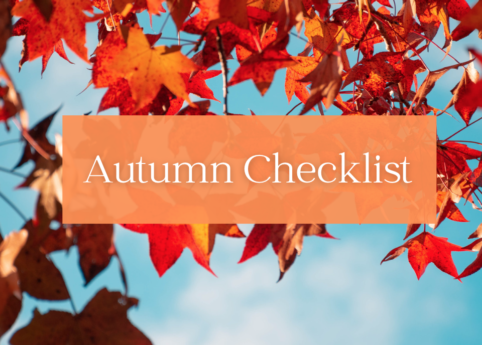 Featured image: An image of autumnal leaves against a blue sky with the text, Autumn Checklist