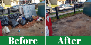 A before and after of some litter and debris we cleaned up for a client.