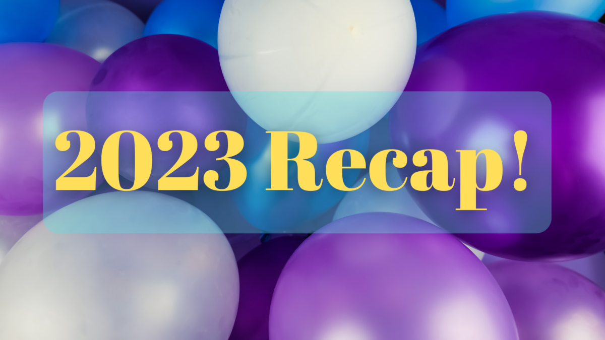 A photo of balloons with the text: 2023 Recap!