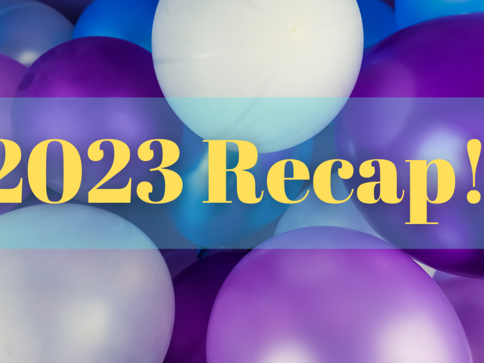 A photo of balloons with the text: 2023 Recap!